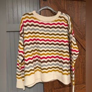 Lou & Grey Chevron Stripe Sweater - Cream, Brown, Pink, Gold